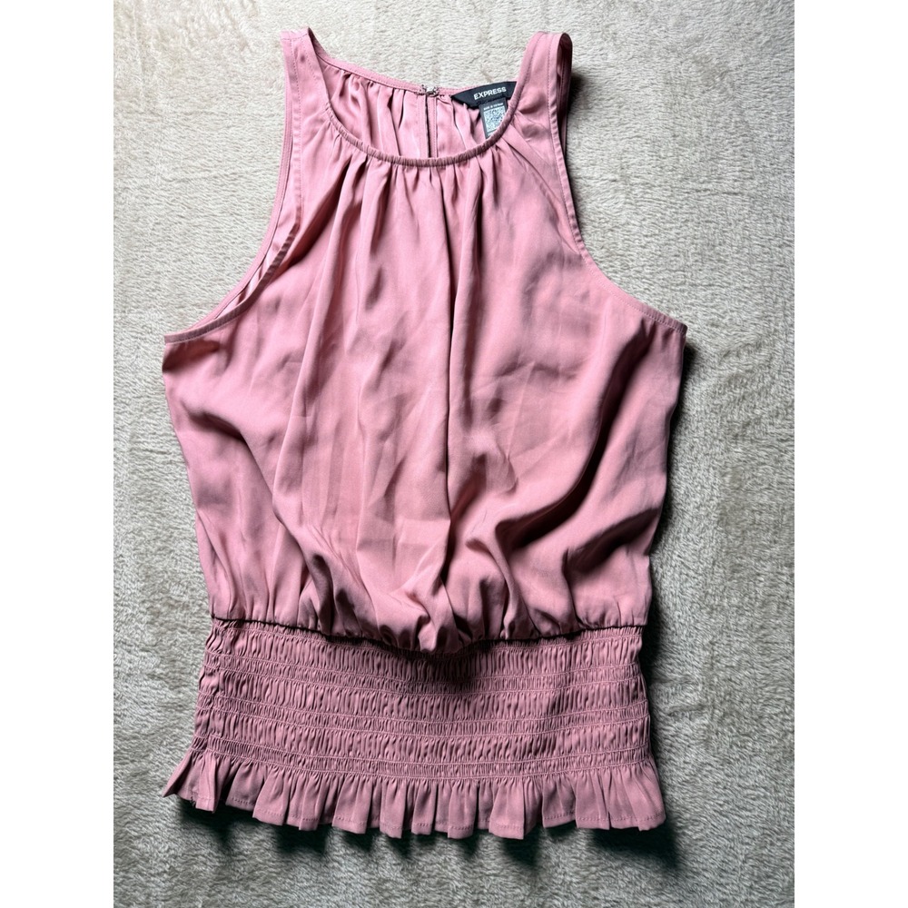 Express Conscious Edit Pink Smocked Waist Sleeveless Blouse XS Dusty Rose Top